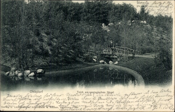 Ak Hamburg Nord Ohlsdorf, vijver op de geologische heuvel