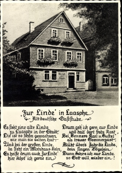 Gedicht Ansichtkaart Bad Laasphe Noordrijn-Westfalen, Zur Linde, Altdeutsche Gaststube