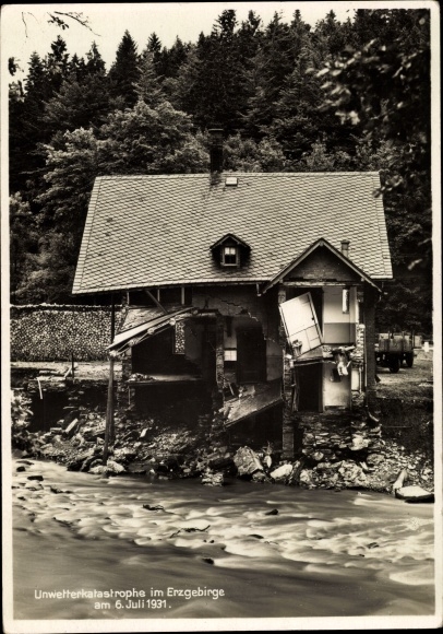 Ak Antonsthal Breitenbrunn in het Ertsgebergte, beschadigd huis, overstroming 1931/07/06