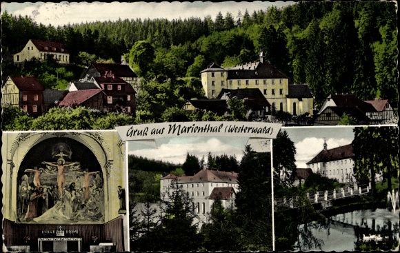 Postcard Marienthal Seelbach near Hamm an der Sieg, Marienthal Monastery, Pension Haus Elisabeth