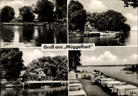 Postcard Berlin Köpenick Müggelheim, party at the Müggelhort restaurant, Hans Böhm, terrace, saloon steamer