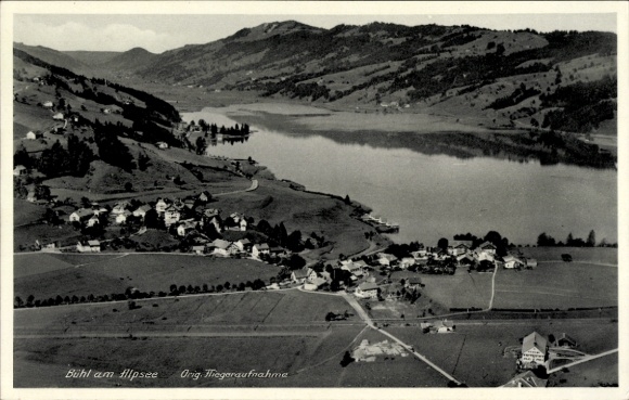 Postcard Bühl am Alpsee Immenstadt im Allgäu, landscape photo, lake, mountains, town, beautiful nature