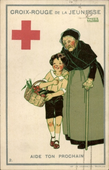 Artist Chromo-Litho Salzedo, Maggie, Croix Rouge de la Jeunesse, Red Cross, Belgium