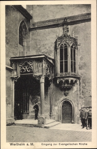 Postcard Wertheim am Main, entrance to the Protestant church