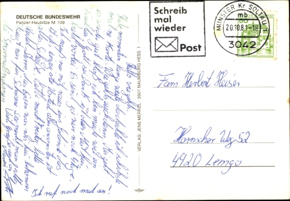 Postcard German Bundeswehr, Panzer-Howitzer M 109 fires