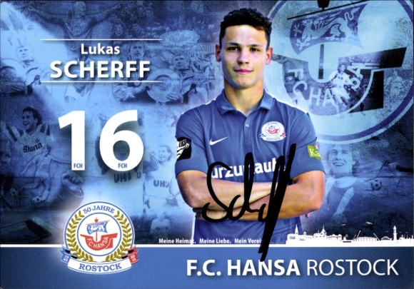 Autograph card footballer Lukas Scherff, FC Hansa Rostock, autograph