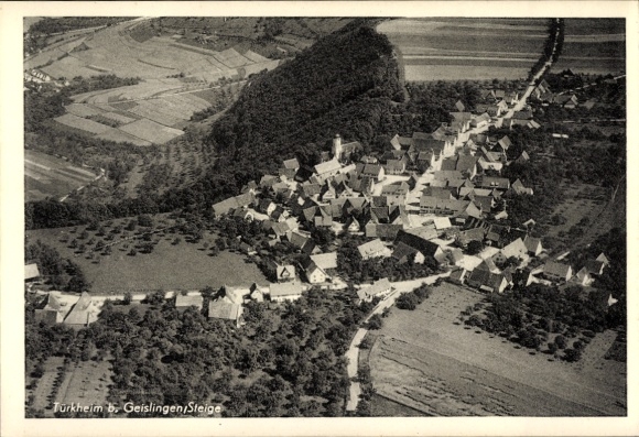 Postcard Türkheim Geislingen an der Steige, aerial view of Türkheim, buildings, fields, forest