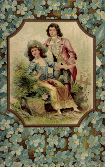Embossed Passepartout Postcard Lovers, Forget-me-not