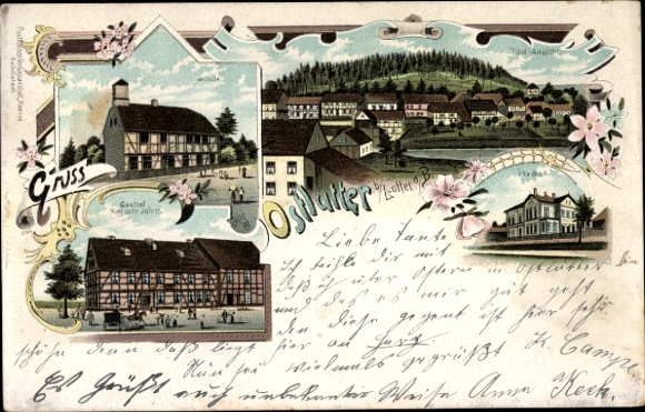 Chromo-Litho Ostlutter Lutter am Barenberge in Lower Saxony, total view, school, inn