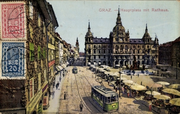 KP Graz Styria, rynek główny, ratusz, tramwaj