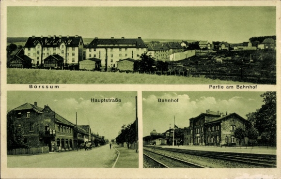 Postcard Börßum Börssum am Harz, partial view, main street, station track side