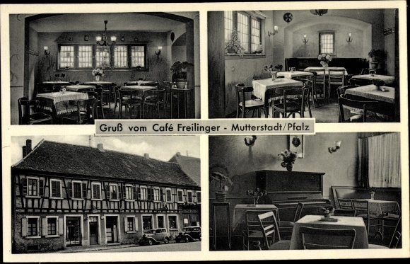 Postcard Mutterstadt in der Pfalz, Café Freilinger, pastry shop, wine bar, interior view