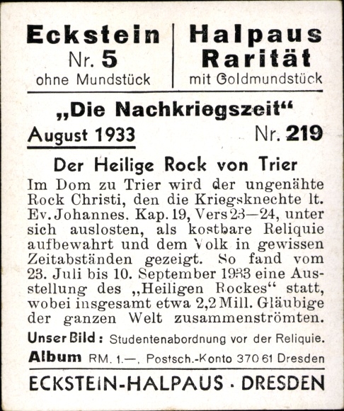 Collector's picture The post-war period No. 219, August 1933, The Holy Rock of Trier, student delegation