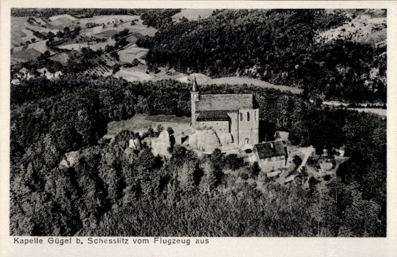 Postcard Schesslitz Scheßlitz in Upper Franconia, Chapel Gügel, aerial photograph