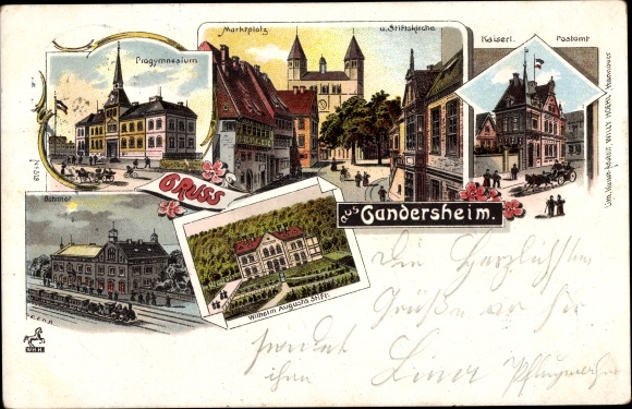 lito Bad Gandersheim am Harz, kolegiata, Wilhelm Augusta Stift, stacja kolejowa, pobocze torów, szkoła średnia