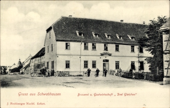 Ak Schwabhausen in Thüringen, Brauerei und Gastwirtschaft Drei Gleichen