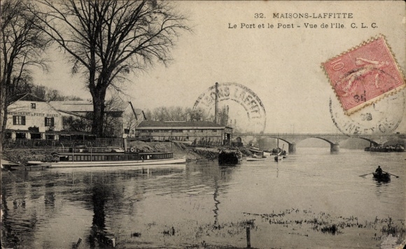 Postcard Maisons Laffitte Yvelines, Le Port et le Pont, Vue de l'Ile