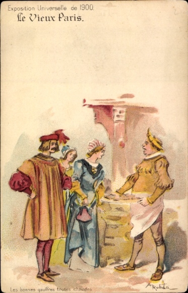 Kunstenaar litho Robida, A., Parijs, Exposition Universelle de 1900, Le bonnes gauffres toutes chaudes