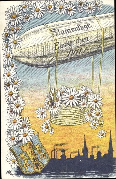 Coat of arms Postcard Euskirchen North Rhine Westphalia, Flower Day 1911, daisies, zeppelin