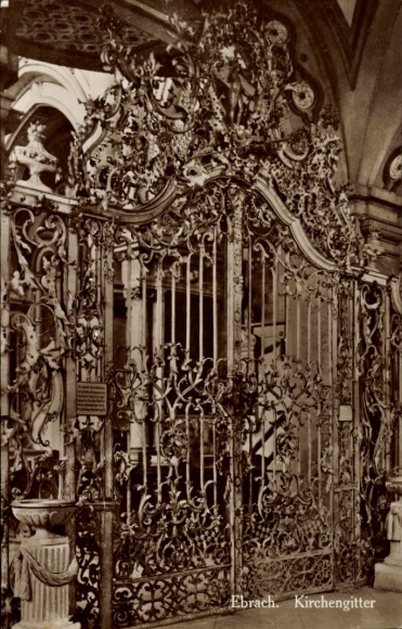 Postcard Ebrach in the Steigerwald Upper Franconia, church gate, ornately decorated gate