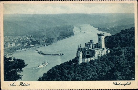 Ak Stolzenfels Koblenz am Rhein, Rheinlandschaft, Stolzenfels, Schiffe auf dem Rhein