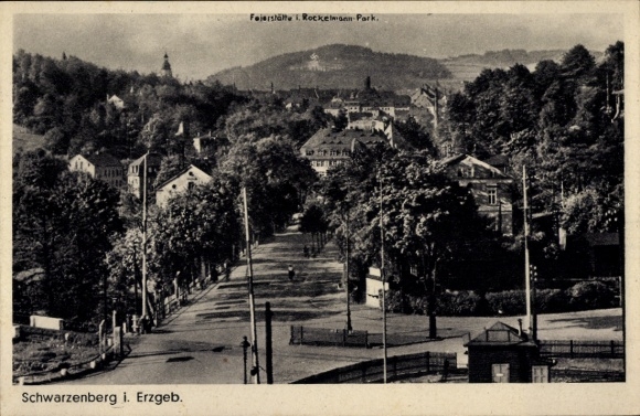 Postcard Schwarzenberg in the Ore Mountains Saxony, Rockelmann Park, landscape, architecture