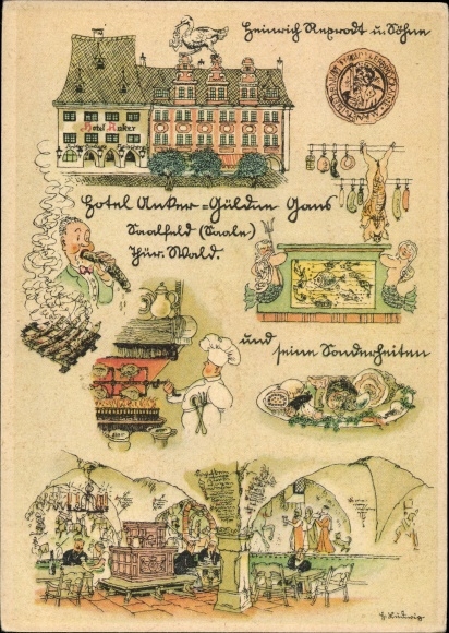 Künstler Ak Ludwig, Saalfeld in Thüringen, Hotel Anker, Güldene Gans