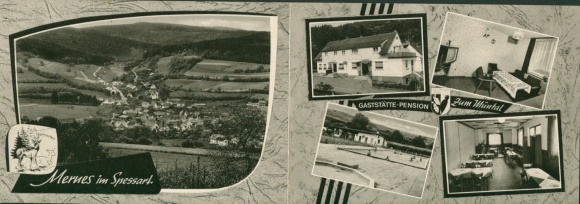 Klapp Ak Mernes Bad Soden Salmünster Hessen, Gaststätte Pension Zum Müntal, panorama, binnenaanzicht