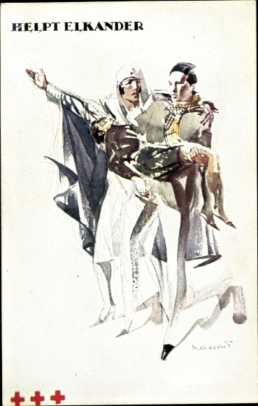 Artist PC Helpt Elkander, Nurse, Wounded Man, Belgian Red Cross