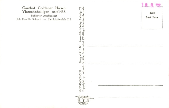Postcard Vierzehnheiligen Bad Staffelstein am Main Upper Franconia, aerial photograph