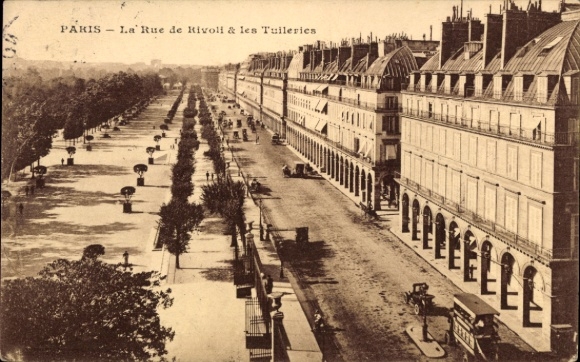 Ansichtkaart Parijs I, Rue de Rivoli & les Tuileries