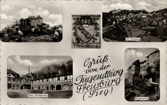 Postcard Freusburg Kirchen an der Sieg, coat of arms, house castle garden, castle entrance
