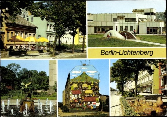 Ak Berlin Lichtenberg, Straße der Befreiung, Gaststätte Seeterrassen am Fennpfuhl, Brunnen