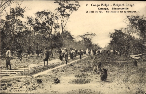 Ak Lubumbashi Elisabethville DR Kongo Zaire, Belgischtischer Kongo, Elisabethville, Eisenbahnbau,
