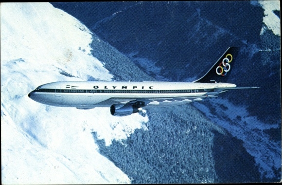 Postcard Greek passenger plane, Airbus A300, Olympic Airways