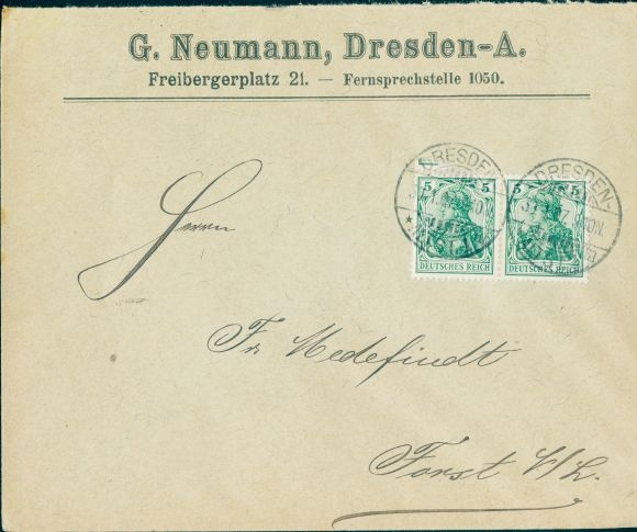 Briefumschlag G. Neumann, Freibergerplatz 21, Dresden Altstadt