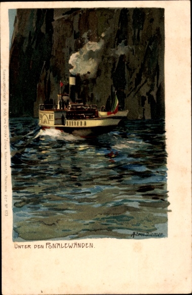 Artysta lito Diemer, Zeno, Riva del Garda, Jezioro Garda, Pod Murami Ponale, Parowiec