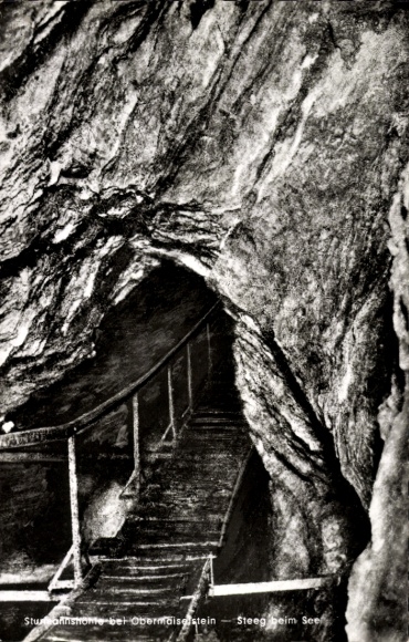 Ak Obermaiselstein in Oberallgäu Schwaben, Sturmannshöhle, voetgangersbrug bij het meer