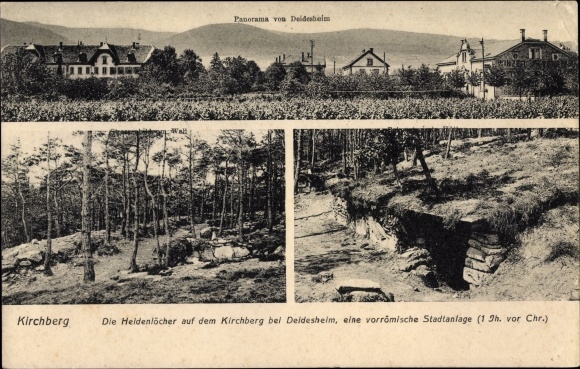 Postcard Deidesheim in der Pfalz, Kirchberg, Heidenlöcher, pre-Roman town 1 century BC.
