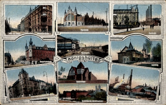 Postcard Königshütte Elbingerode Oberharz am Brocken, market hall, Marthwers, Königshütte town hall, R...