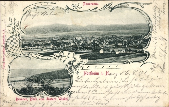 KP Northeim w Dolnej Saksonii, panorama, fontanna, widok z ciemnego zakątka