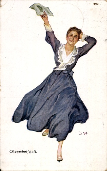 Artist Postcard Wennerberg, Bruno, Victory message, woman with letter