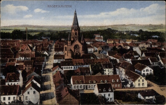Postcard Kaiserslautern, view over the roofs to the church