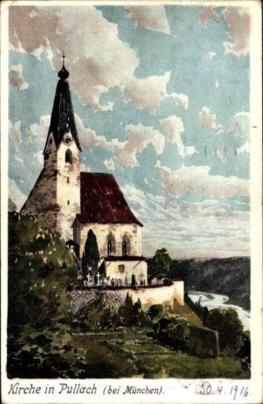 Kunstenaar litho Diemer, Zeno, Pullach in Beieren, kerk