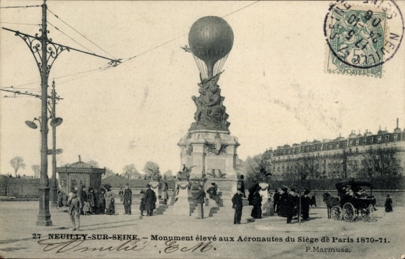 CPA Neuilly sur Seine Hauts de Seine, Monument élevé aux Aéronautes du Siège de Paris 1870-71