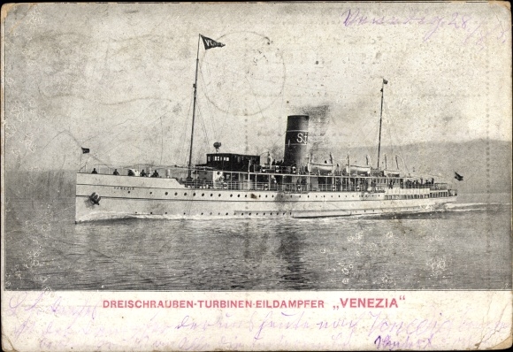 Ekspresowy parowiec z trzema śrubami i turbiną pocztową Venezia, Triest-Wenecja, D. Tripcovich