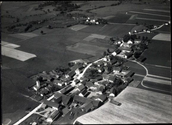 Postcard Hainsacker Lappersdorf in the Upper Palatinate, black and white aerial photograph of Lappersdorf near Landau a...