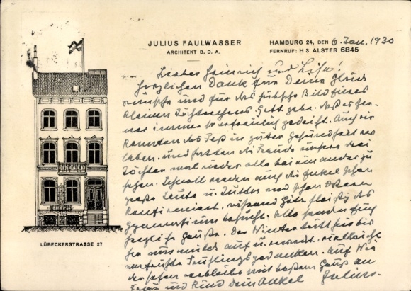 Postcard Hamburg Nord, residential building, Lübecker Str. 27, architect Julius Faulwasser