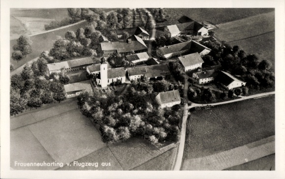 Postcard Frauenneuharting Upper Bavaria, aerial photograph