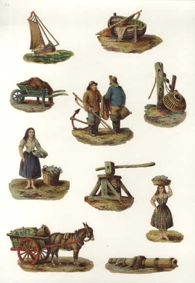 10 wafli, życie na wsi, rybacy, wozy z osiołkami, łódki, wymiary ok. 10,5 x 10, 7 x 13, 5,5 x 9 cm